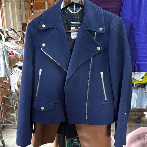 J. Crew Blue wool Jacket Asymmetrical Moto Style NWT - Picture 1 of 8